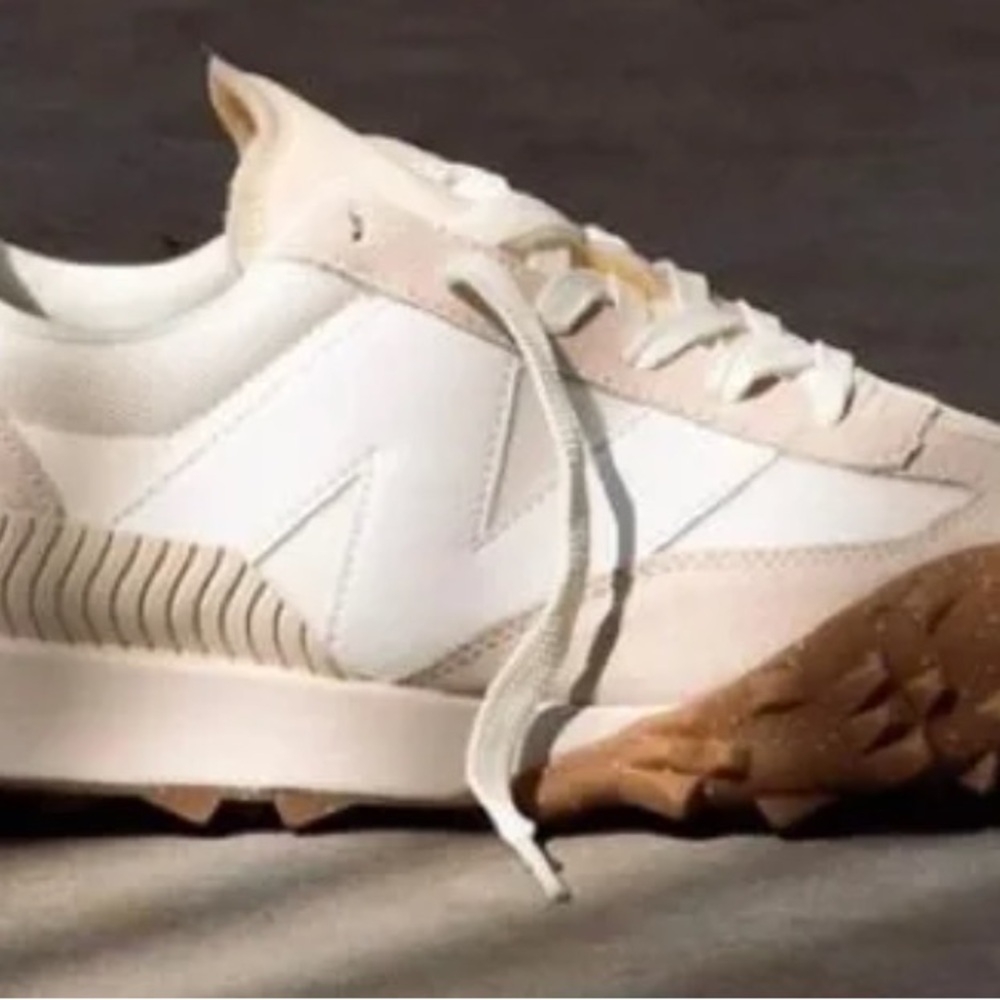 Stylish White and Tan Sneakers